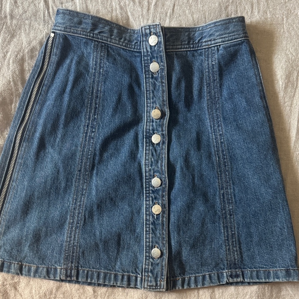 J Brand / Bella Freud Classic Button-Front Denim A-Line Skirt in Dark Blue